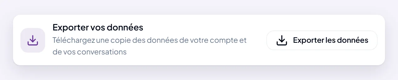 La ligne Exporter vos données dans les Paramètres, avec son bouton Exporter les données.